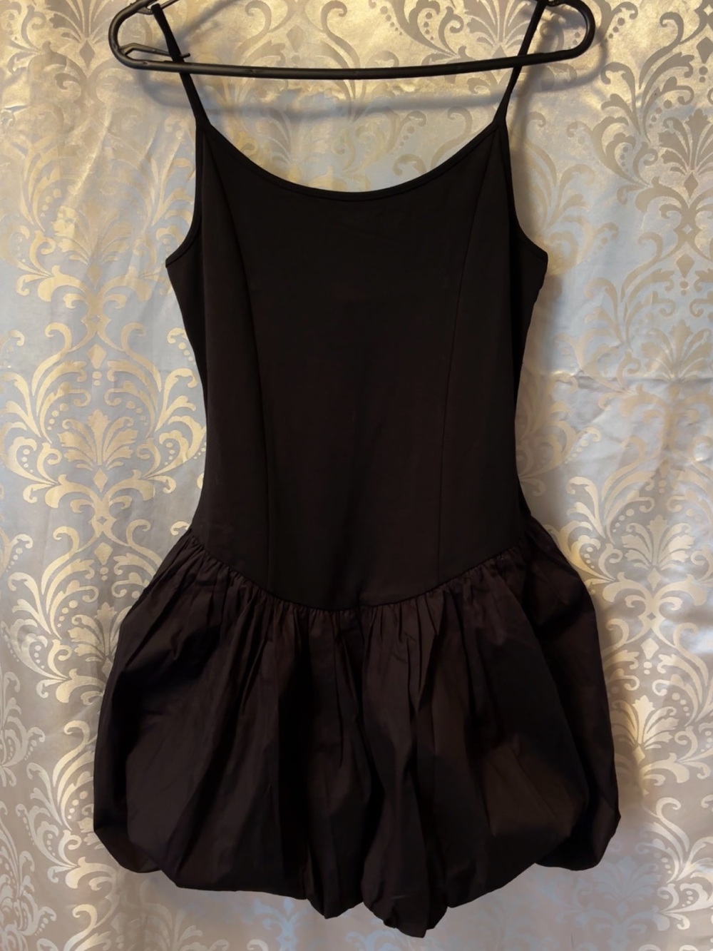 Black Spaghetti Strap Bubble Hem Dress